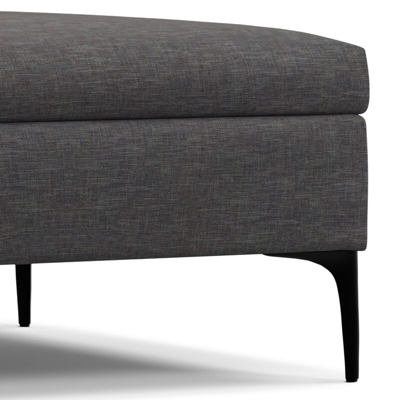 Rebecca 36 inch Wide Contemporary Square Mid Century Coffee Table Storage Ottoman with Lift Up Lid in Slate Grey Polyester Linen, Assembled