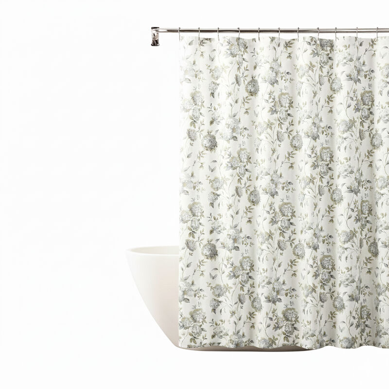 Ellis Curtain 48% Cotton 52% Polyester Traditional Hydrangea Pattern Abigail Shower Curtain 72" x 72" Porcelain