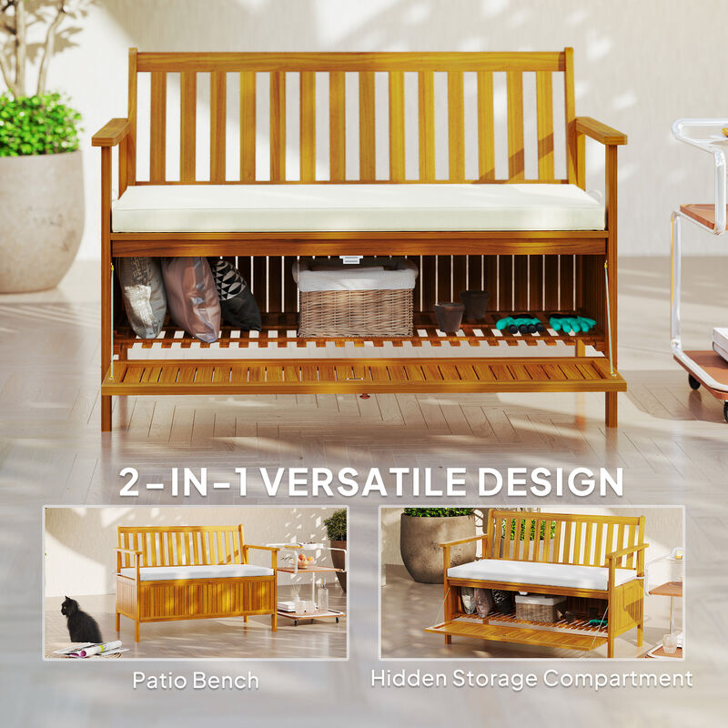 Hivvago 2-Seater Outdoor Garden Bench with Storage Acacia Wood image number 3