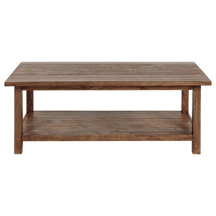 Ayne Coffee Table, 1 Shelf, Distressed Brown Wood Frame, 47 Inch