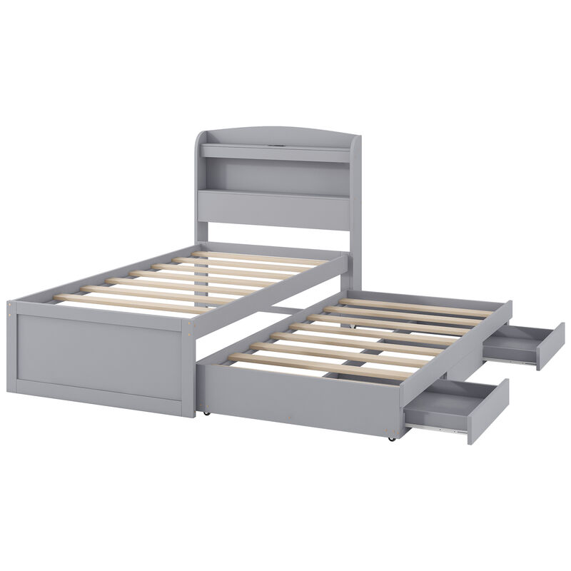 Merax Twin XL Size Platform Bed with Storage LED Headboard