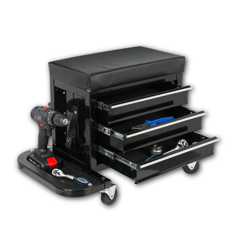 ELEMENT ACE 3-Drawer Rolling Mechanic Seat with Tool Trays, 350lbs Maximum Weight Capacity, Heavy-Duty Garage Work Stool with Swivel Casters and Ample Tool Storage image number 8