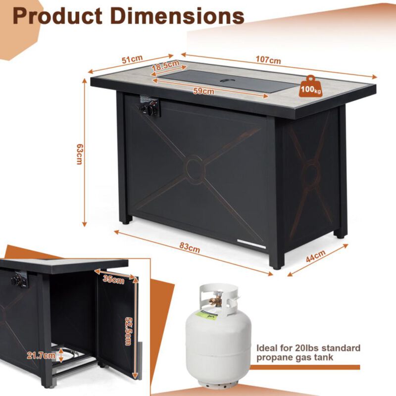 Hivvago 42 Inch 60000 BTU Propane Fire Pit Table with Ceramic Tabletop