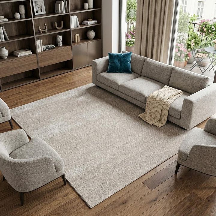 HomeRoots 8' X 10' Beige and Ivory Abstract Power Loom Area Rug
