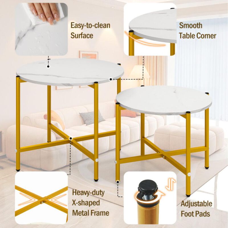 Hivvago Round Coffee Table Set of 2 with Heavy-Duty Metal Frame