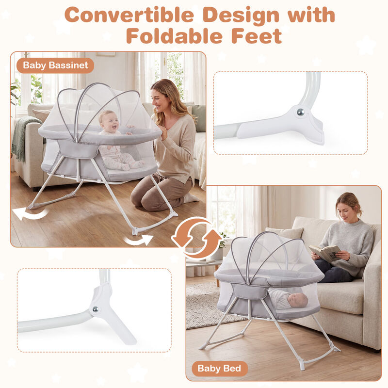 2 in 1 Baby Bedside Sleeper Bassinet with Rocking Motion and Breathable Mesh for Nursery image number 6
