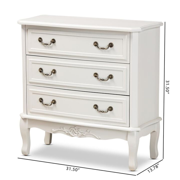 Baxton Studio Country Provincial White-Finished 3-Drawer Wood Storage Cabinet