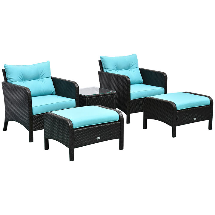 5 PC Outdoor Patio Conversation Chaise Lounge Chair w/ Coffee Table, Blue