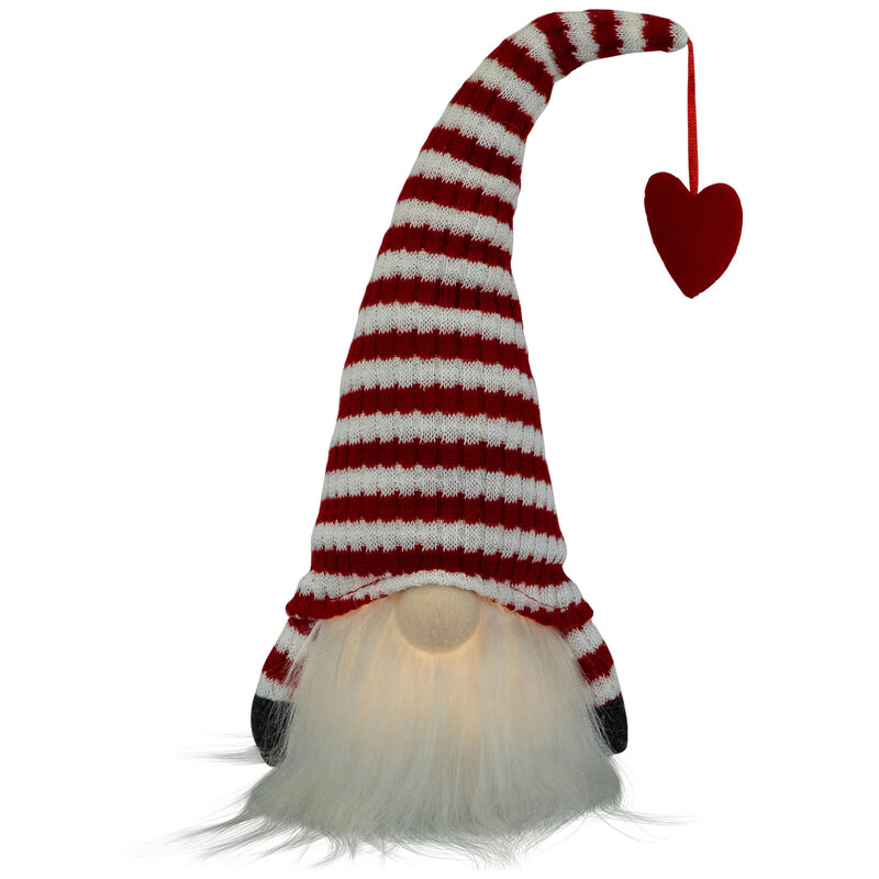 LED Lighted Striped Hat with Heart Valentine's Day Gnome - 12.5" image number 0