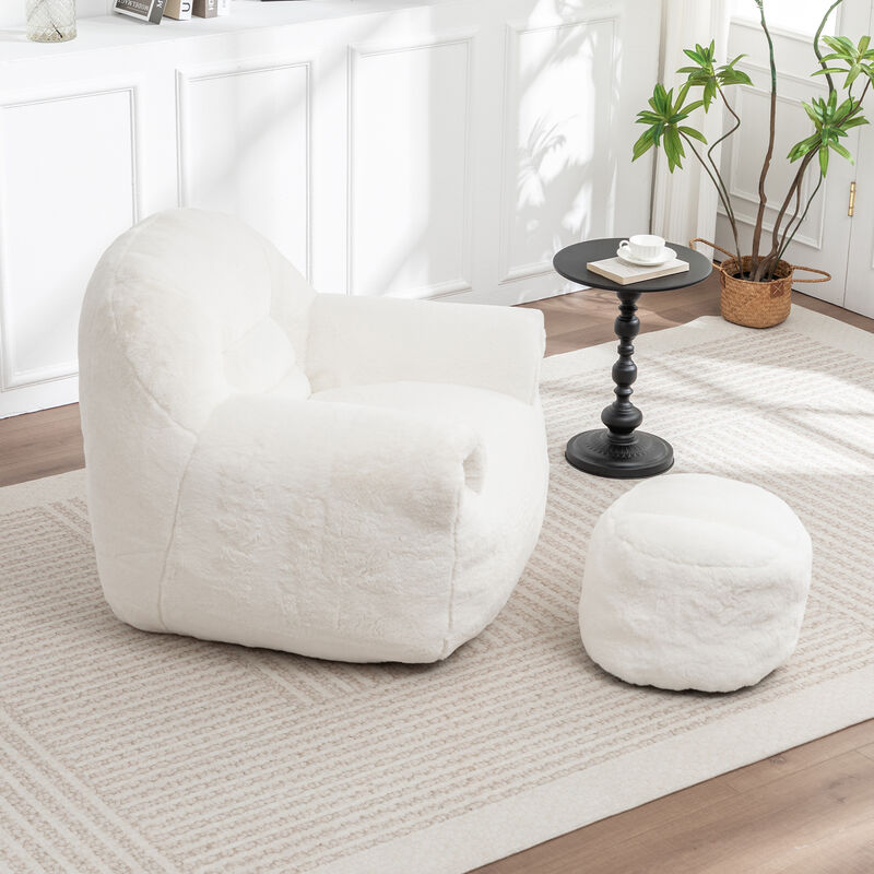 Comfy Bean Bag Sofa with Back Support and Footstool, Faux Fur Bean Bag Chair, Stuffed Floor Sofa image number 5