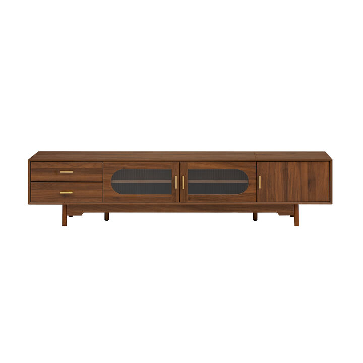 Merax Entertainment Center with Fluted Glass Display, 2 Smooth Drawers, Cable Management