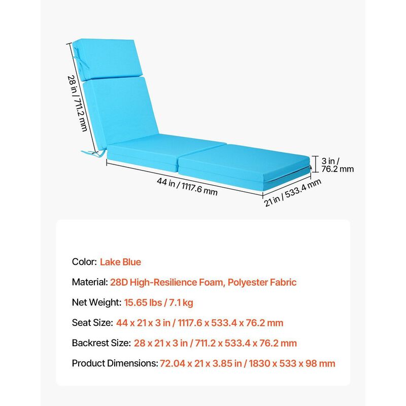Set of 2 Outdoor Chaise Lounge Cushions, Waterproof & Fade-Resistant, Thick Pads image number 2