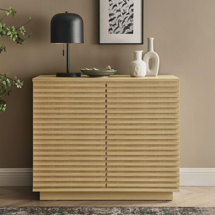 Modway Render 35 Inch Fluted Accent Cabinet in Oak &ndash; 2-Door Modern Sideboard Buffet Cabinet with Storage for Living Room or Entryway