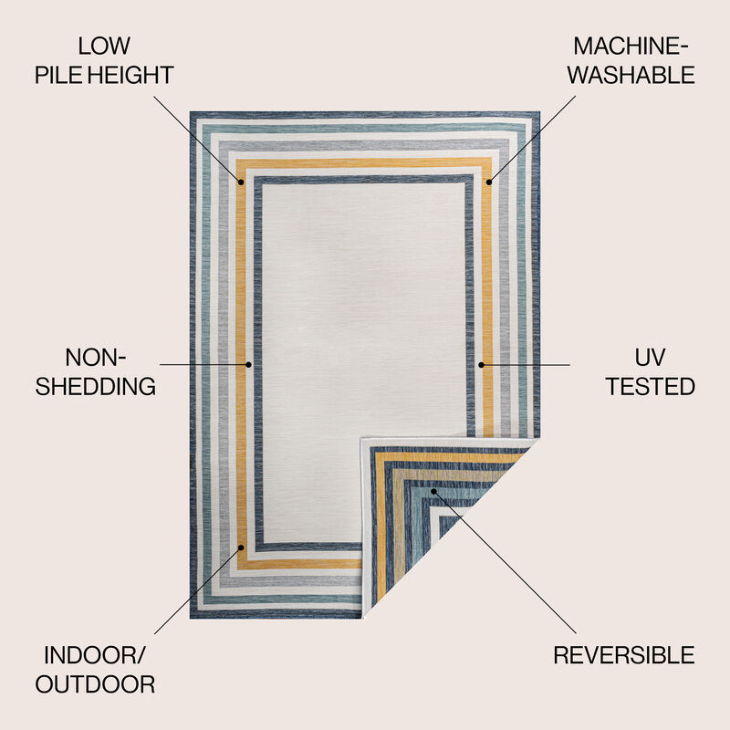 Coastal Casual Palm Frond Reversible Machine-Washable Indoor/Outdoor Area Rug