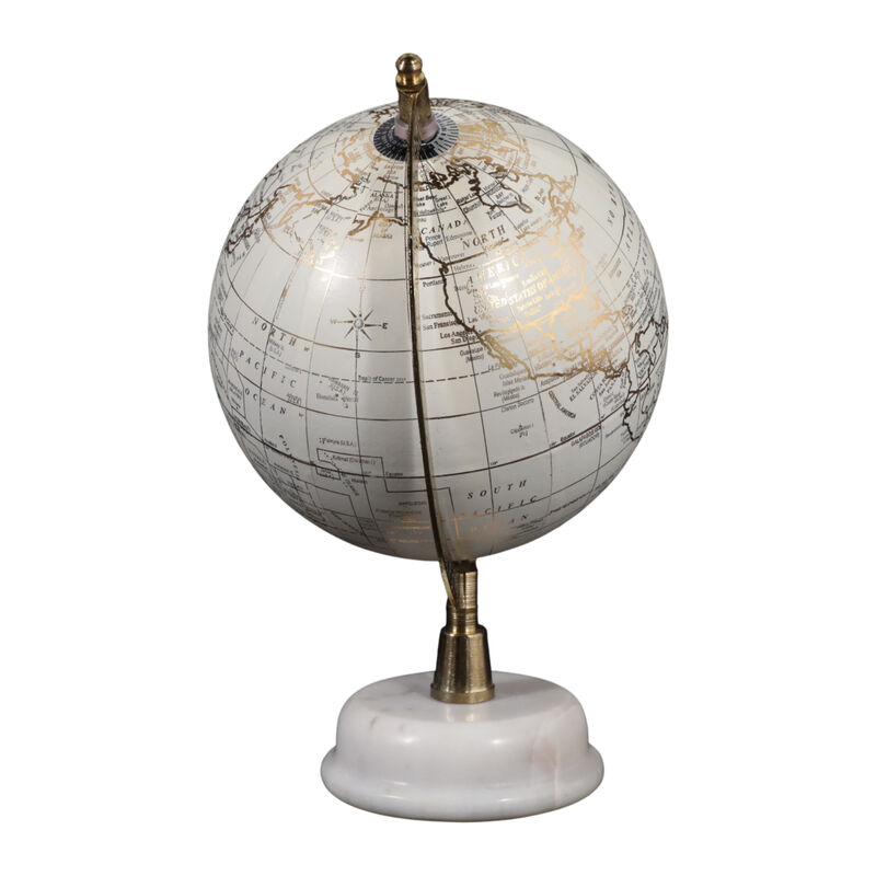 10x7" Globe On Marble Base, White/gold image number 3