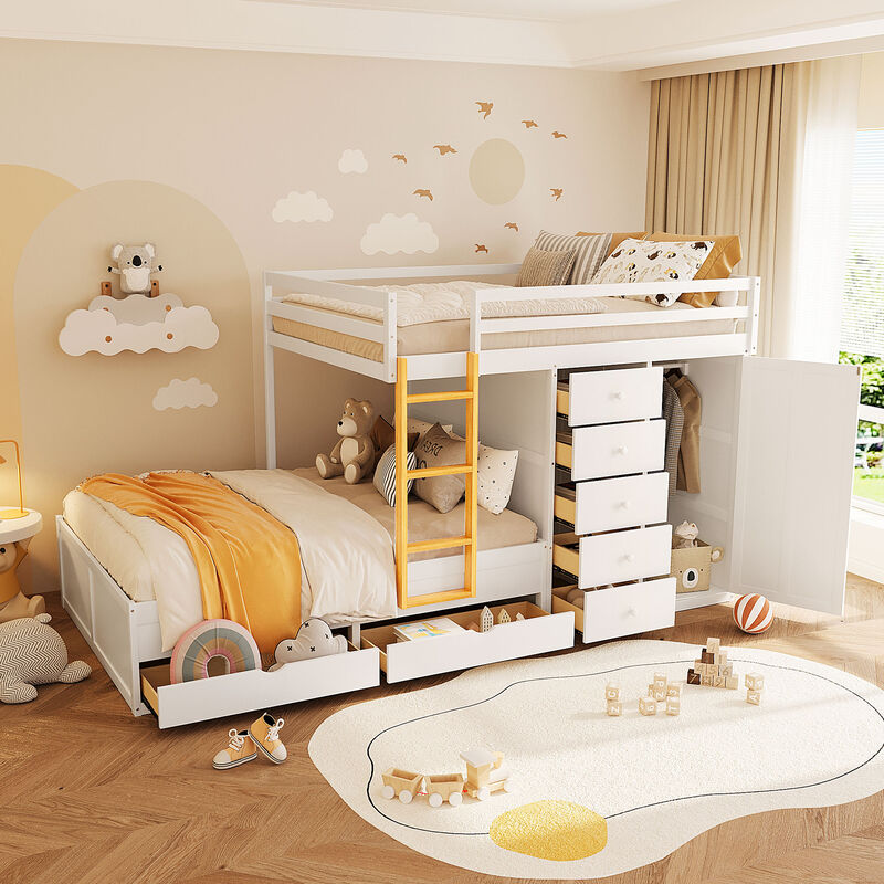 Merax Full Size Bunk Bed with Drawers & Mini Wardrobe image number 2