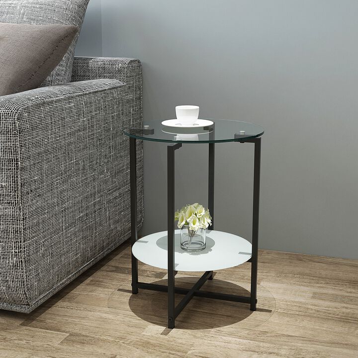 Hivvago 2 Layer Tempered Glass Round  End Table for Home and Office