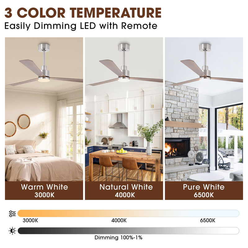 52 in. Brushed Nickel Reversible 6-Speed Ceiling Fan with Light and Remote