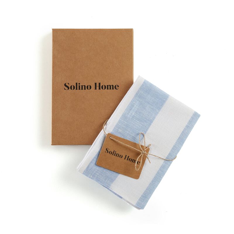 Solino Home 100% Pure Linen Kitchen Towels 17 x 26 Inch Set of 2 - Cabana Stripe