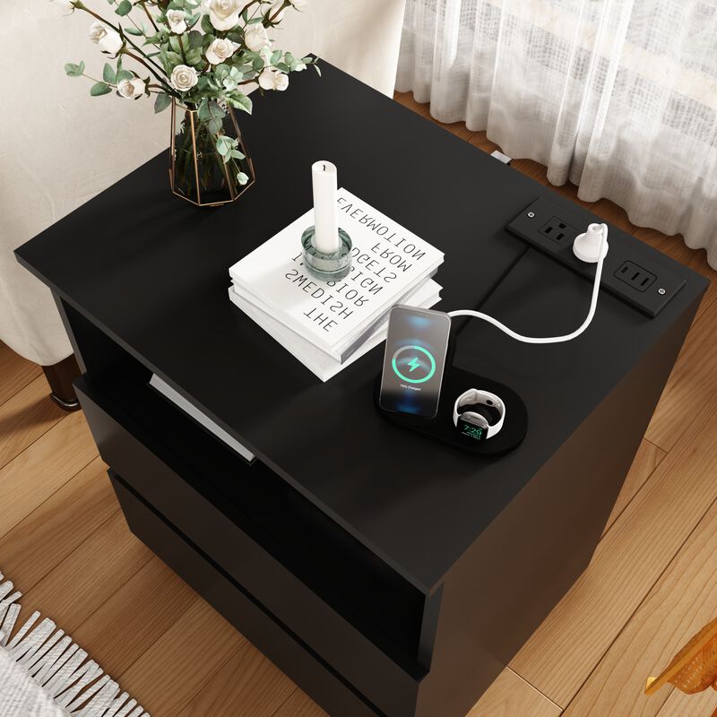 GOODSILO Set of 2 Practical End Tables with Fast USB C Charging Station, Sofa Side Tables with 2 Drawers & Large Storage for Living Room, Bedroom, Office image number 4