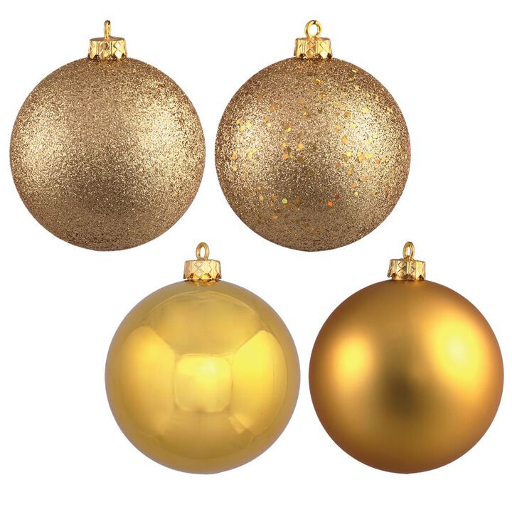 Vickerman 6" Gold 4-Finish Ball Ornament - Shatterproof Christmas Ball Ornament - Shatterproof with Drilled Cap - 4 Per Bag - Holiday Decor - Christmas Ornaments