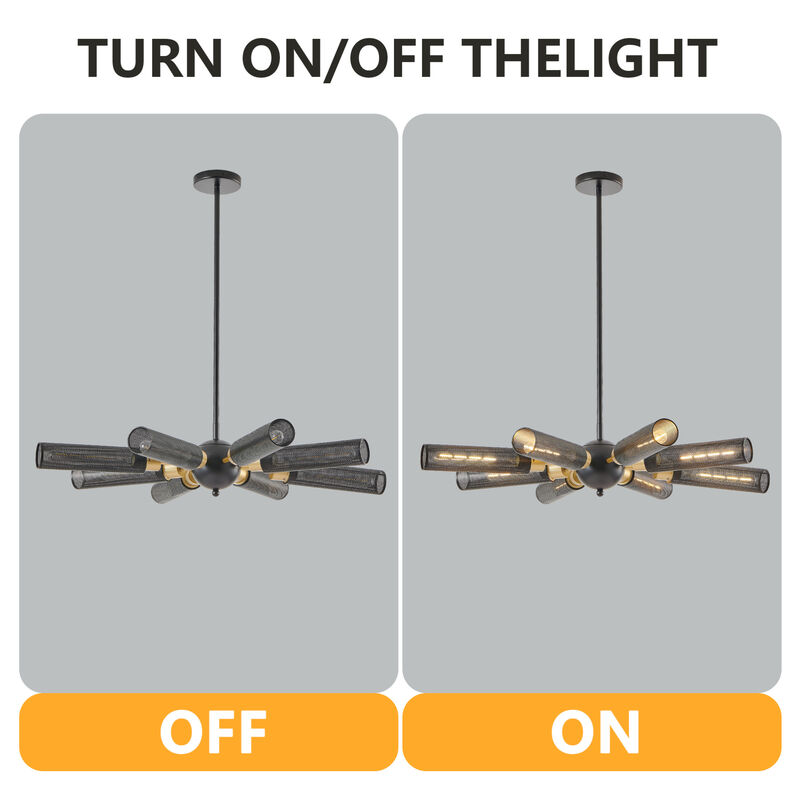 ELEMENT ACE Modern Industrial Sputnik Chandelier with Adjustable Height and Mesh Shades - 8-Light Pendant Lighting Fixture image number 7