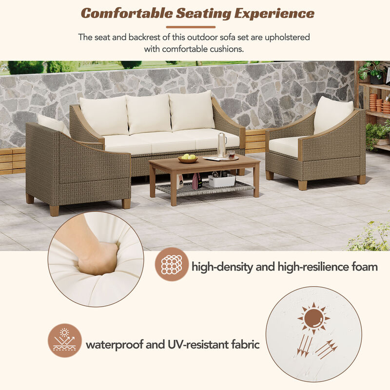 Merax Rattan Outdoor Conversation Sofa Chair Table Set