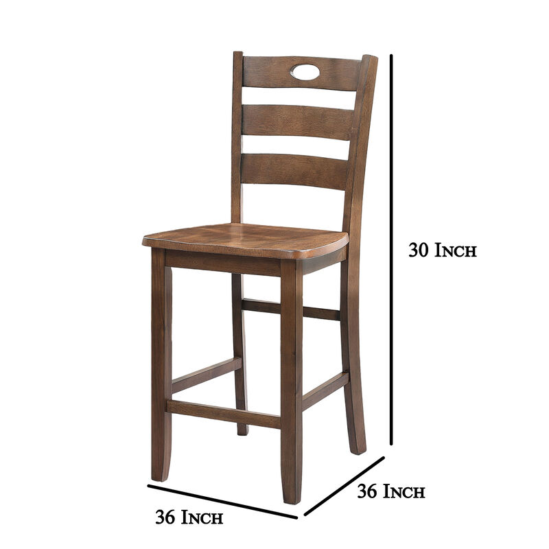 Lasie 5 Piece Dining Table Set, 4 Chairs, Slatted Backs, Brown Solid Wood - Benzara