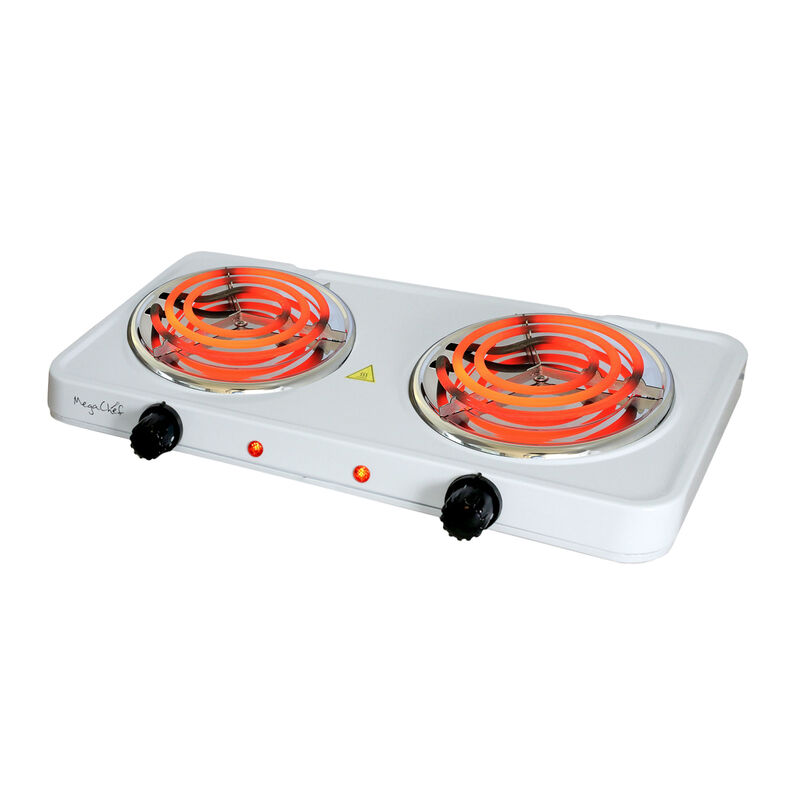 MegaChef Electric Easily Portable Ultra Lightweight Dual Coil Burner Cooktop Buffet Range in White
