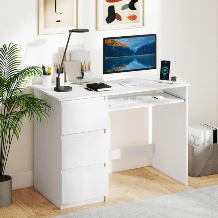 Hivvago Computer Desk with Power Outlet Keyboard Tray and 3 Large Drawers