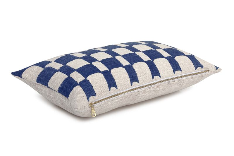Checkered Block Printed Lumbar Pillow - Cover Only