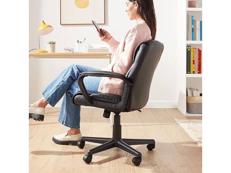 Office Chair &ndash; Black Faux Leather Mid‑Back Task Seat with Wheels, Armrests & Adjustable Height image number 2