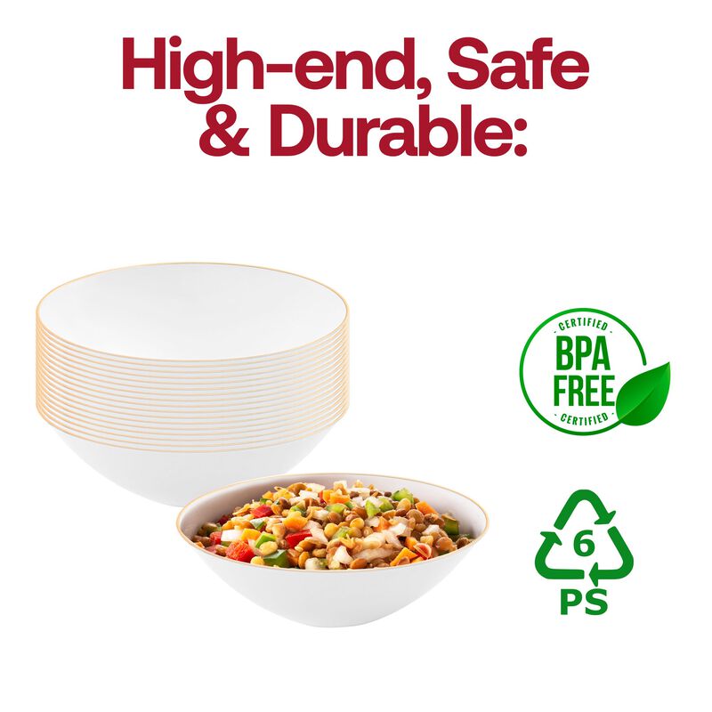 16 oz. White with Gold Rim Organic Round Plastic Soup Bowls (60 Bowls) image number 5