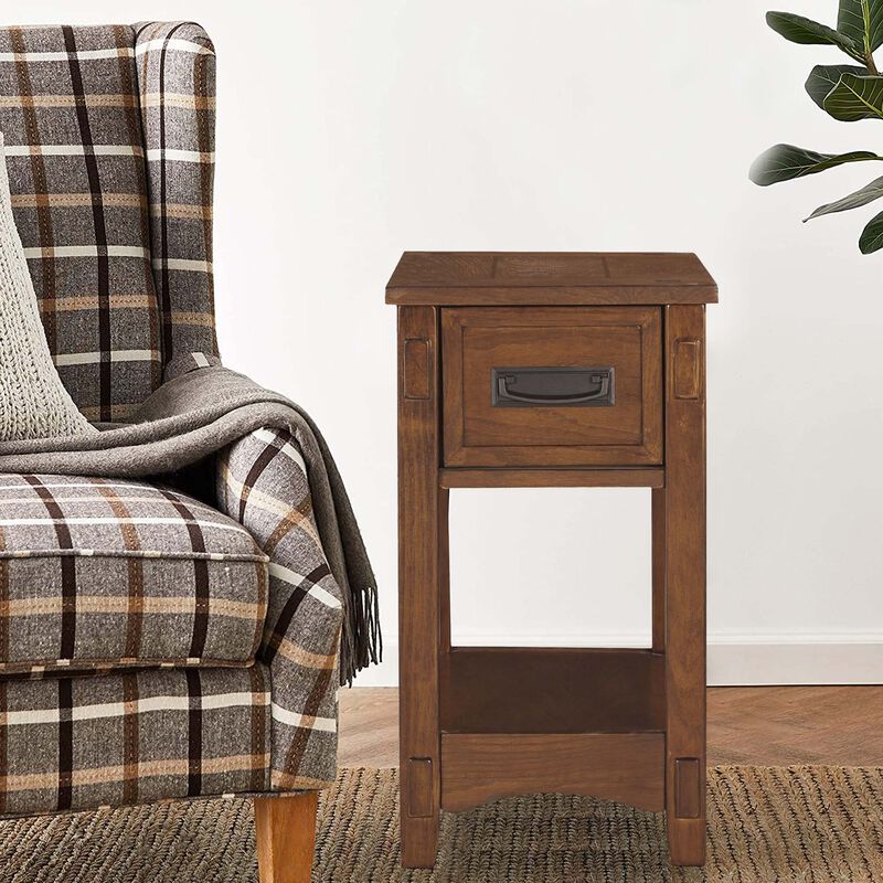 1 Drawer Chair Side End Table with Open Bottom Shelf, Brown