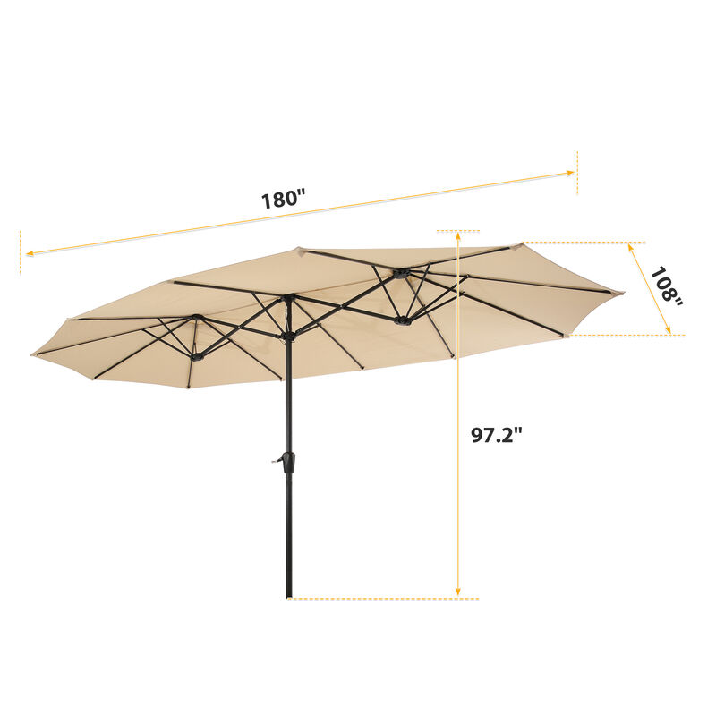 15x9 Ft Large Double-Sided Rectangular Outdoor Twin Patio Market Umbrella with Crank for Ourdoor Space
