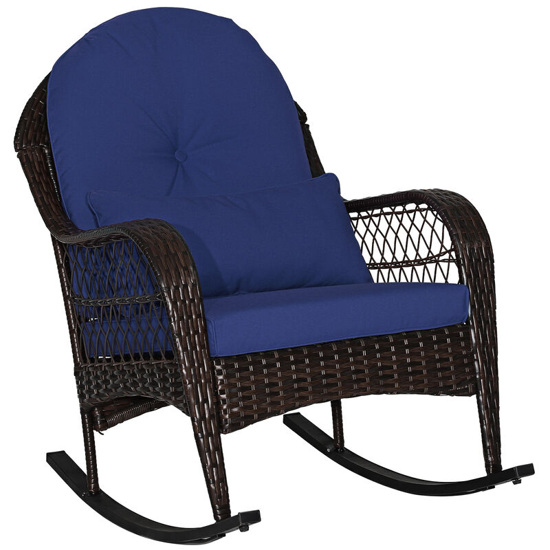 Patio Rattan Rocking Chair with Seat Back Cushions and Waist Pillow image number 0