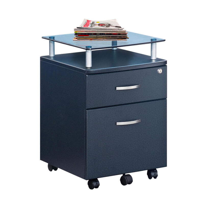 Rolling File Cabinet with Glass Top, Graphite