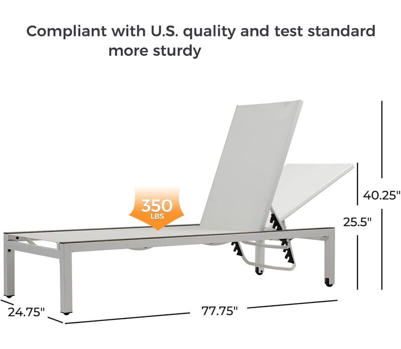 Mondawe Outdoor Lounge Chair w/ Easy Move Wheels & Adjustable Breathable Mesh Backrest Deck Chair image number 4