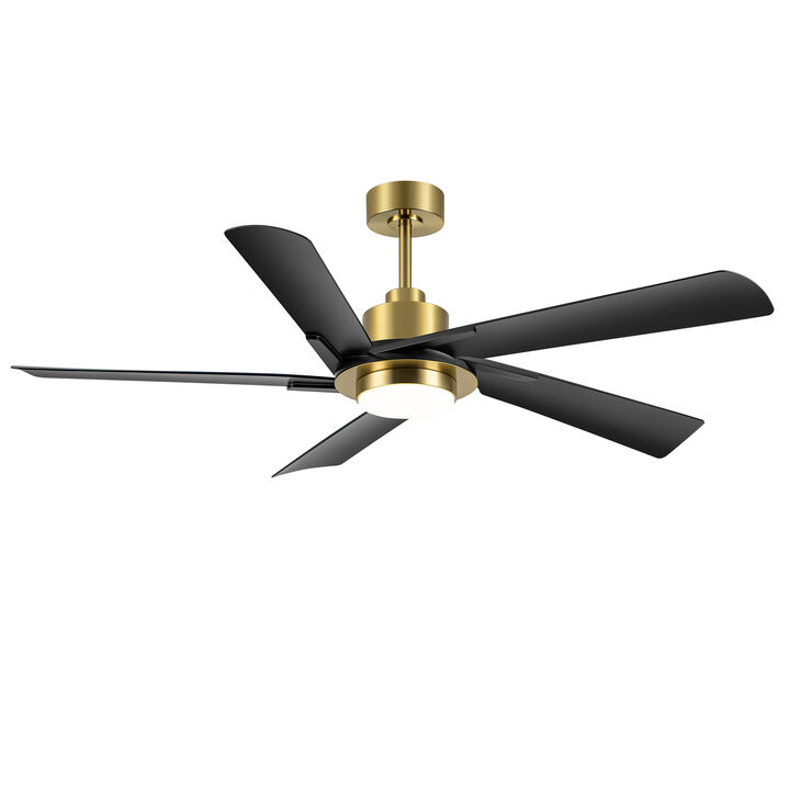 Breezary 60In LED Ceiling Fan with Light, DC Motor, 5 Blades, 6 Speed, Reversible Quiet Modern Ceiling Fan
