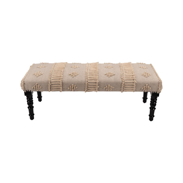 Chic Accent Upholstery Bench – Abstract Stripes and Dots Fabric with Leg Support
