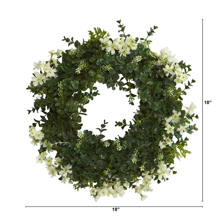 HomPlanti 18" Eucalyptus and Dancing Daisy Double Ring Artificial Wreath with Twig Base