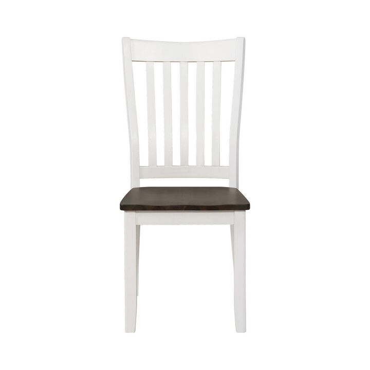Farmhouse Wooden Dining Chair with Slatted Back, Set of 2, White and Brown-Benzara