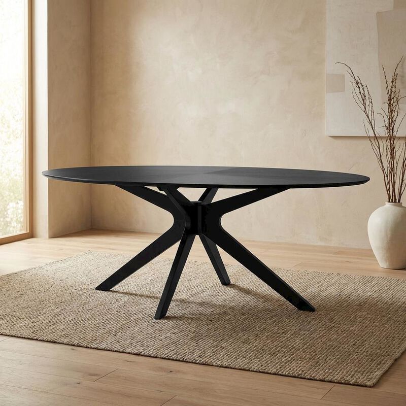 Black Oval Wood Dining Table, Modern Style, Seats 8 image number 3