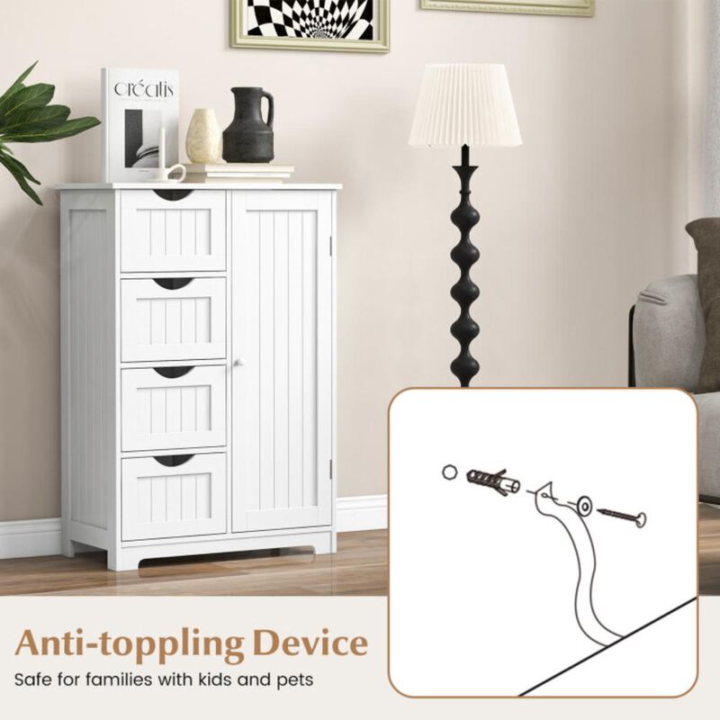 Hivvago Free-Standing Wooden Cabinet with 4 Drawers and Door Cabinet