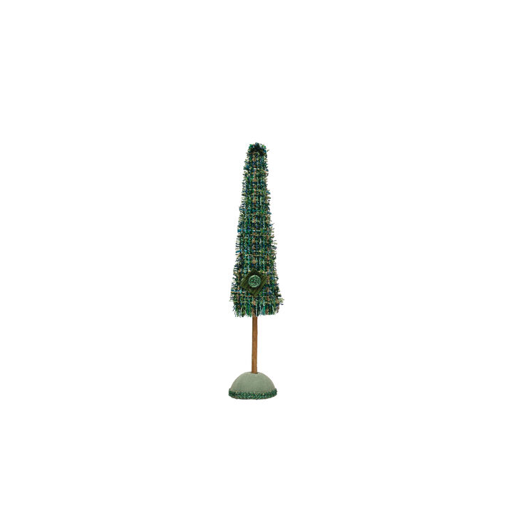 Raw-Edged Tweed Tree with Wood Base, Green Plaid