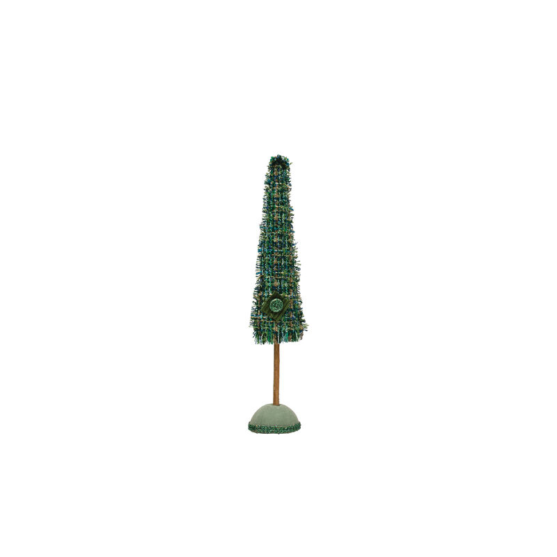 Raw-Edged Tweed Tree with Wood Base, Green Plaid image number 0