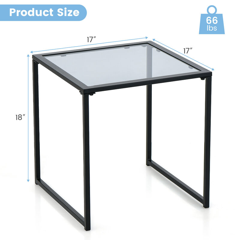 Tempered Glass Side Table with Metal Frame for Indoor and Outdoor
