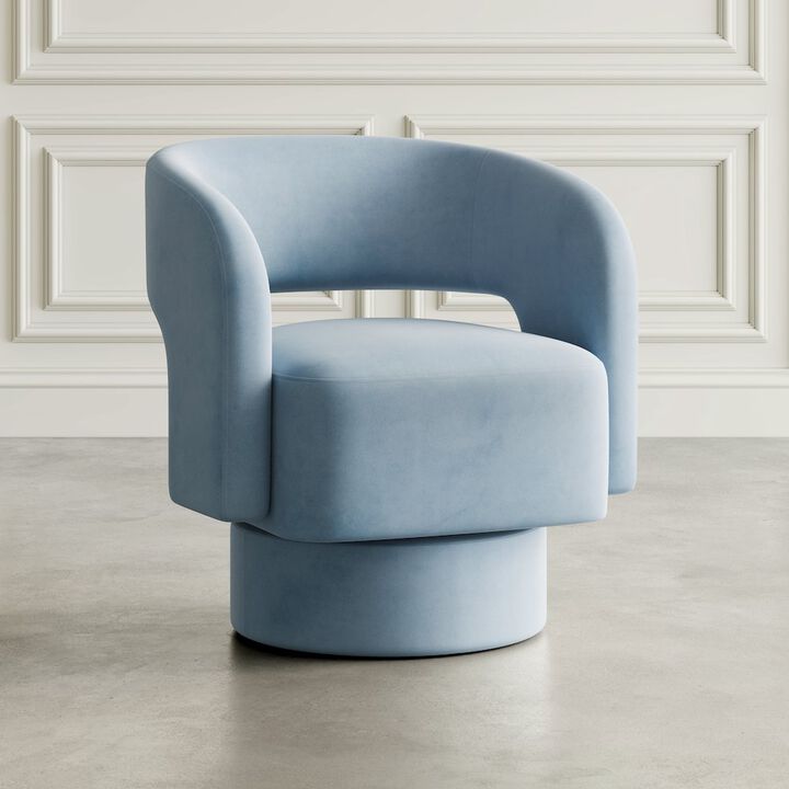Jofran Mid-Century Modern Upholstered Split-Back Curved Sculpture Swivel Accent Chair