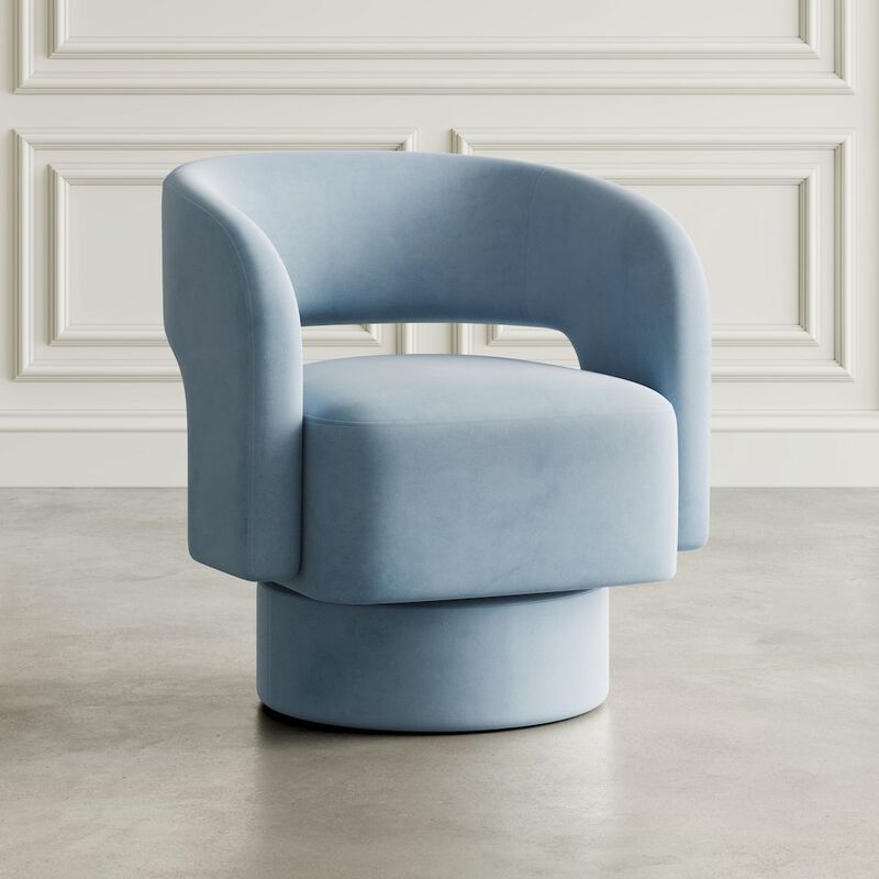 Jofran Mid-Century Modern Upholstered Split-Back Curved Sculpture Swivel Accent Chair