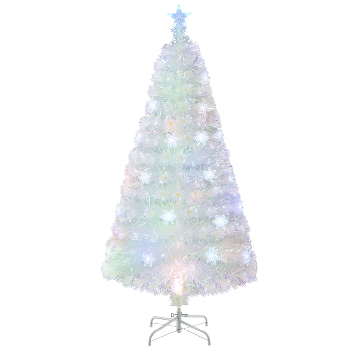 Pre-Lit White Christmas Tree with Iridescent Leaves, Artificial Holiday Decoration